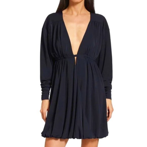 CINQ  SEPT 'Destiny' Stretch-Jersey Plunge Mini-Dress, Dark Navy Blue